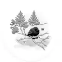 clock with crow surrounded by dead tree tattoo design idea