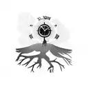 clock with crow surrounded by dead tree tattoo design idea