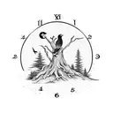 clock with crow surrounded by dead tree tattoo design idea