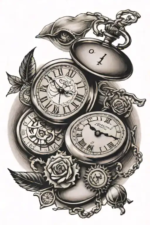 Anaya spelt in scrabble tiles with a pocket watch showing 10.04 PM tattoo design idea