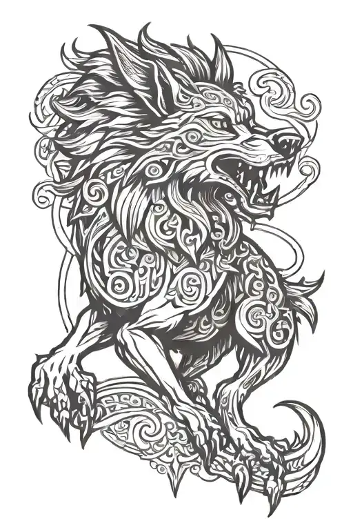 Fenrir norse mythical tattoo design idea