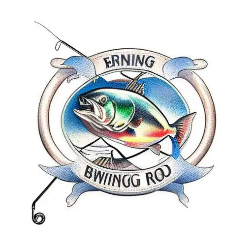 A fishing rod bending under the weight of a big catch tattoo design idea