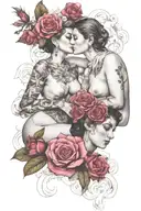 lesbian women in various revealing positions. Fill in white space with smoke and flowers  tattoo design idea