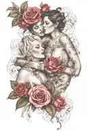 lesbian women in various revealing positions. Fill in white space with smoke and flowers  tattoo design idea