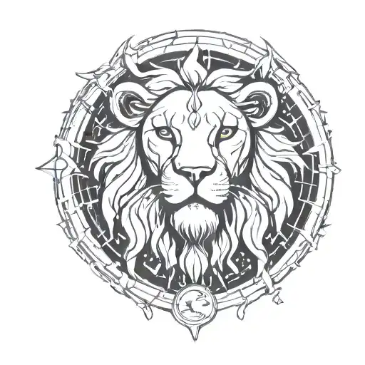 cyber sigilism style illustration featuring a leo zodiac sign tattoo design idea