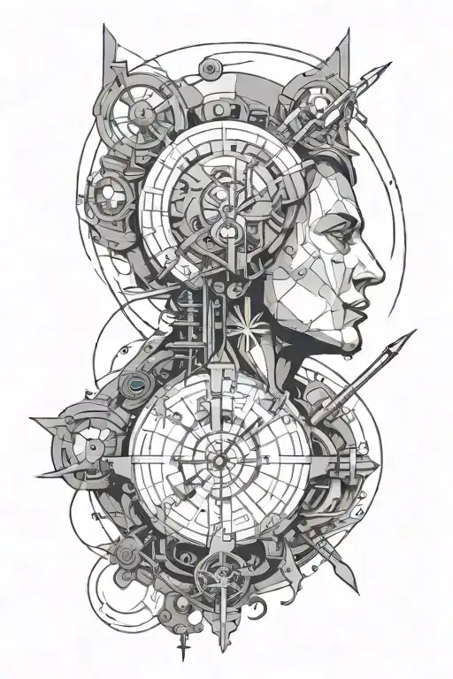 A futuristic tech-inspired tattoo incorporating stoic philosophy elements tattoo design idea