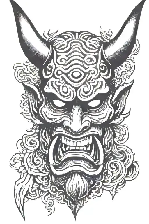 japanese oni demon mask tattoo design idea