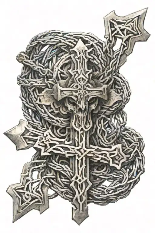 cross and berber wire wrapped around its tattoo design idea