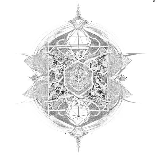 Bird in cage made of intricate geometric patterns tattoo design idea