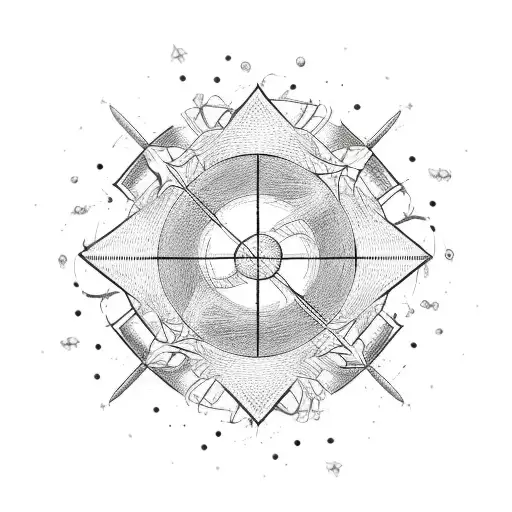 Chaos Sphere with eight arrows emerging centrically in symmetry  tattoo design idea