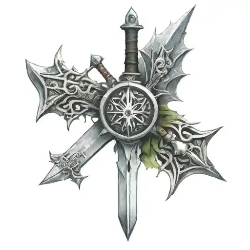 Witcher 3 medallion two swords laid tattoo design idea