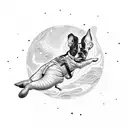 boston terrier in astraunaut suit flying on a planet tattoo design idea