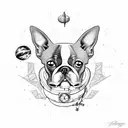 boston terrier in astraunaut suit flying on a planet tattoo design idea
