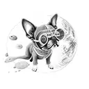 boston terrier in astraunaut suit flying on a planet tattoo design idea