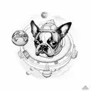 boston terrier in astraunaut suit flying on a planet tattoo design idea