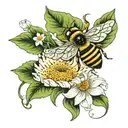 bee, lily pad, daisy flower tattoo design idea