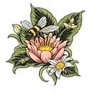 bee, lily pad, daisy flower tattoo design idea