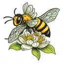 bee, lily pad, daisy flower tattoo design idea