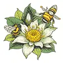 bee, lily pad, daisy flower tattoo design idea