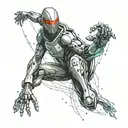 futuristic robotic ninja. tattoo design idea