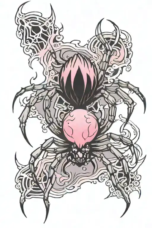 pink with flames on top and in the size where a spider hangs tattoo design idea