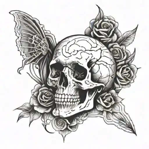 A death-themed tattoo featuring a skull surrounded by deceptive illusions tattoo design idea