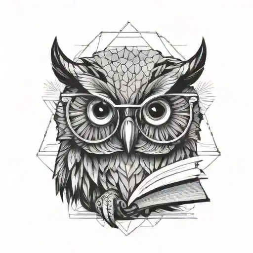 Owl with glasses reading a book open minded concept design tattoo design idea