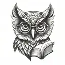 Owl with glasses reading a book open minded concept design tattoo design idea