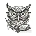 Owl with glasses reading a book open minded concept design tattoo design idea