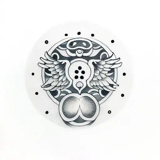 a simple circle with wings, inside  the circle there is Pigeon drawn by picasso tattoo design idea