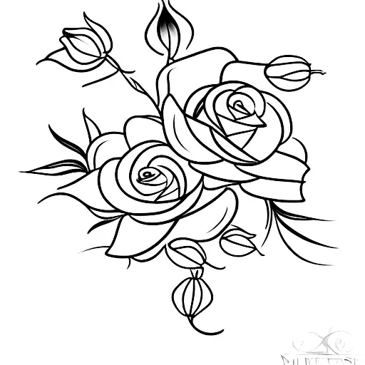 A bouquet of a rose a lily and a jasmine flower tattoo design idea
