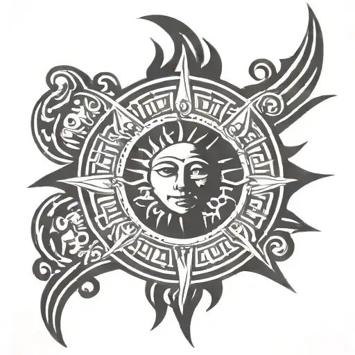 Sun with 24 rays radiating tattoo design idea