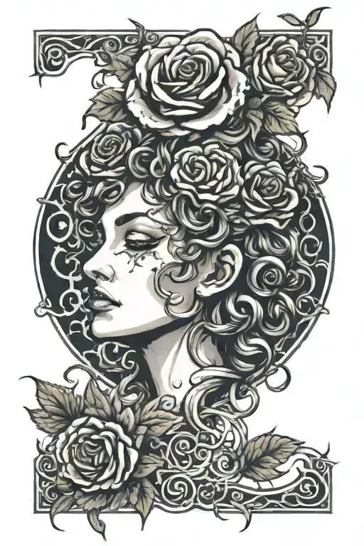 roses medusa head tattoo design idea