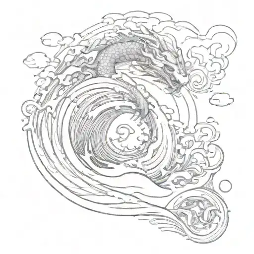 tidal wave with a dragon coming out of the water tattoo design idea