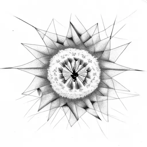 geometric dandelion blowing birds tattoo design idea