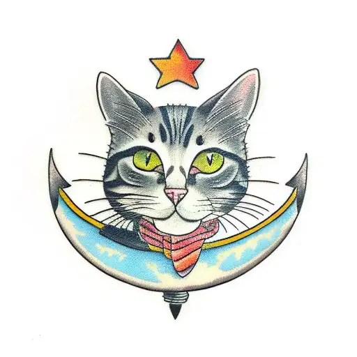 cat skateboarding tattoo design idea