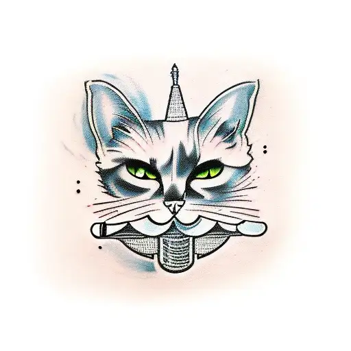 cat with skateboard tattoo design idea