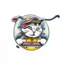 cat with skateboard tattoo design idea