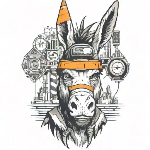 donkey with traffic cone on head tattoo design idea