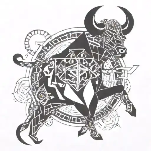 Combine a Taurus zodiac symbol with medical symbols in a geometric pattern tattoo design idea