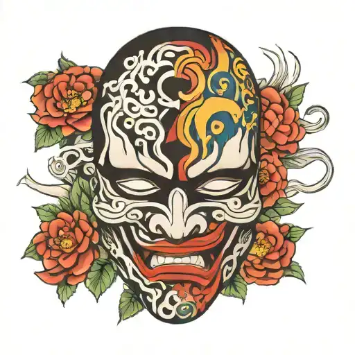 omni mask split in half tattoo design idea