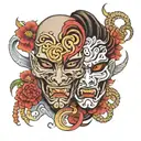 omni mask split in half tattoo design idea