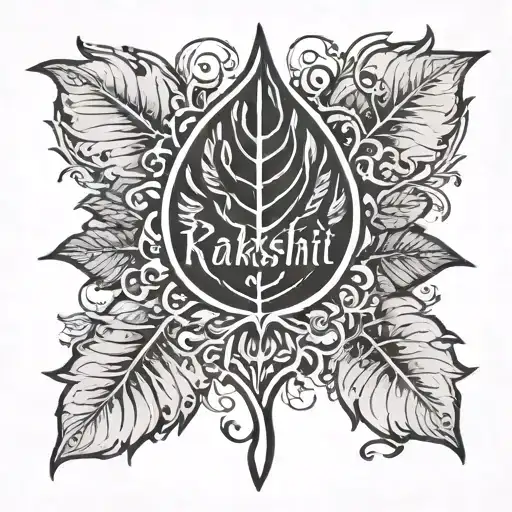 leaf ,inside with name "rakshith" tattoo design idea