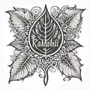 leaf ,inside with name "rakshith" tattoo design idea