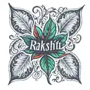leaf ,inside with name "rakshith" tattoo design idea