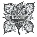 leaf ,inside with name "rakshith" tattoo design idea