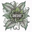 leaf ,inside with name "rakshith" tattoo design idea
