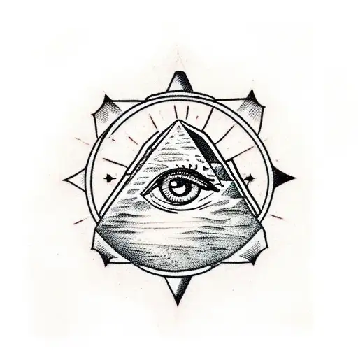 pyramid with a female eye and  chains tie the pyramid tattoo design idea
