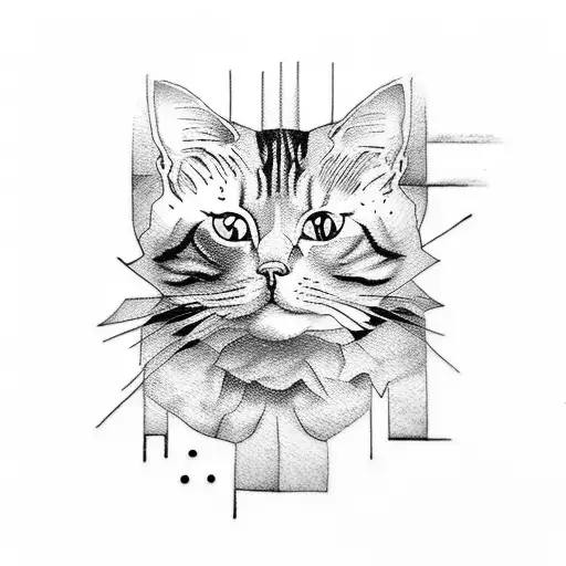 A tattoo inspired by painting, with a cat artist holding a paintbrush in dotwork style tattoo design idea