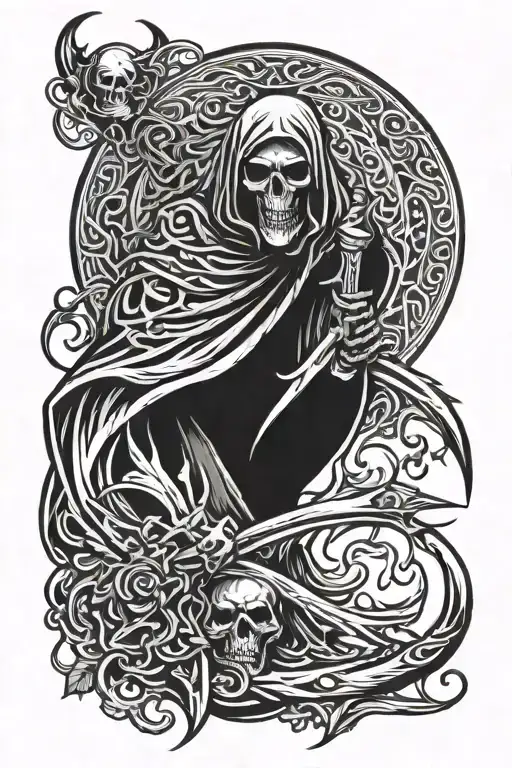 tribal and grim reaper tattoo design idea